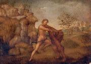 unknow artist Hercules and the Nemean Lion, oil on panel painting attributed to Jacopo Torni painting